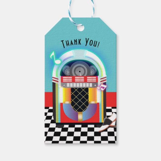 50's Sock Hop Dance Party Jukebox Red Favor Cadeaulabel (Voorkant)