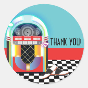 50's Sock Hop Dance Party Jukebox Red Favor Ronde Sticker