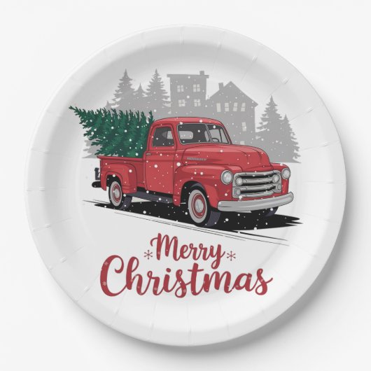 50's stijl truck kerst papieren bordje (Voorkant)