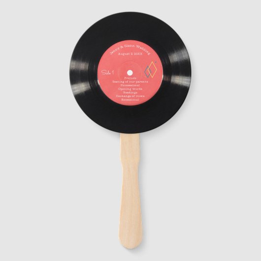 50s-stijl Vinyl Record bruiloft programma Handwaaier (Voorkant)