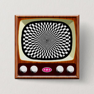50s Televisie Op Art Vierkante Button 5,1 Cm