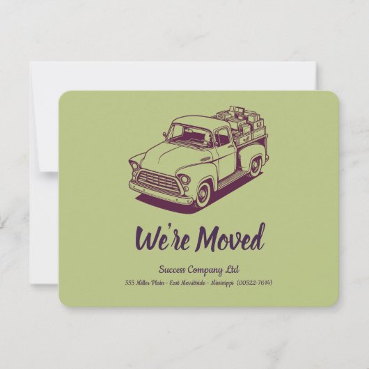 50's Truck Groene Rug Gepersonaliseerd Kantooradre Aankondiging (Voorkant)