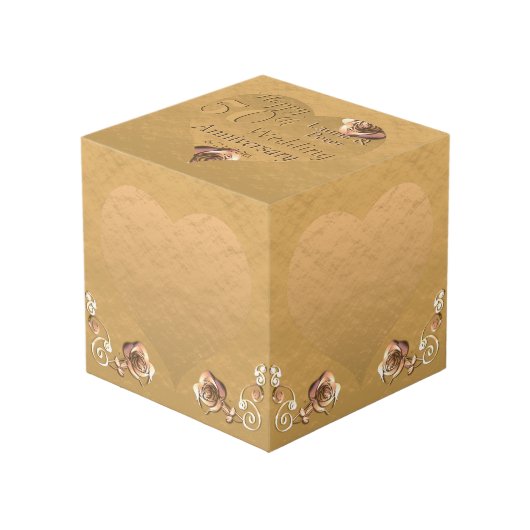 50ste, 1ste Jubileum voor bruiloft Golden Heart Li Kubus (Voorkant hoekig)