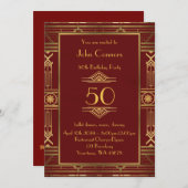 50ste, Birthday-uitnodiging Man 50ste, Gatsby-stij Kaart (Voorkant / Achterkant)