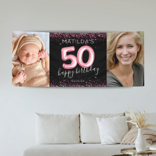 50ste Black Pink Gelukkige Verjaardag Foto Banner