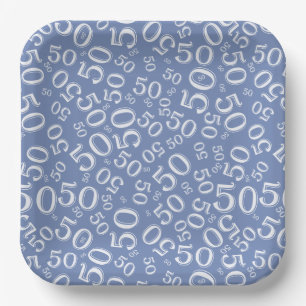 50ste Blauw/Wit Willekeurig Nummer Patroon Papiere Papieren Bordje