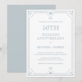 50ste bruiloft Jubileum Blauw-grijs art Deco Lijst Kaart (Voorkant / Achterkant)