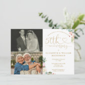 50ste bruiloft Jubileum Bloemen Monogram 2 Foto's Kaart (Staand voorkant)