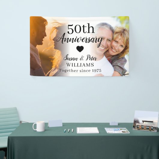 50ste bruiloft Jubileum Custom 2 Photo Collage Spandoek (Beurs)