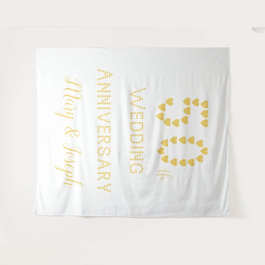 50ste bruiloft Jubileum Golden Wedding Hearts Wandkleed (Voorkant (horizontaal))