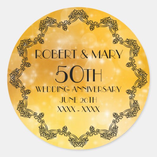 50ste bruiloft Jubileum Goud gepersonaliseerd Ronde Sticker (Voorkant)