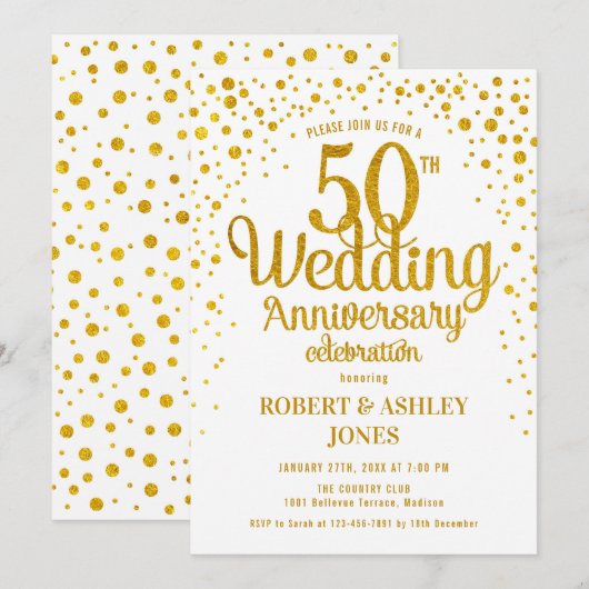 50ste bruiloft Jubileum - Goud & Wit Kaart (Voorkant / Achterkant)