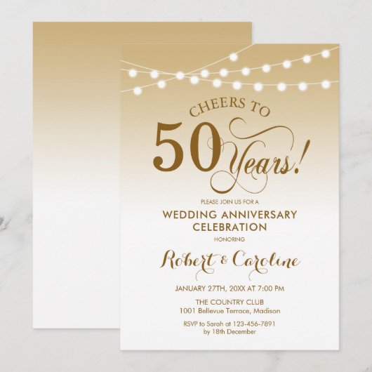 50ste bruiloft Jubileum - Goud Wit Kaart (Voorkant / Achterkant)