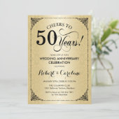 50ste bruiloft Jubileum - Goud Zwart Damask Kaart (Staand voorkant)