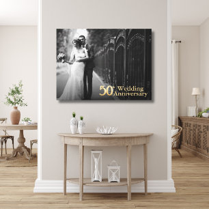 50ste bruiloft Jubileum goudbelettering Foto Canvas Afdruk