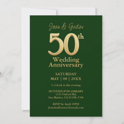 50ste bruiloft Jubileum | goudbelettering | Green Kaart (Voorkant)