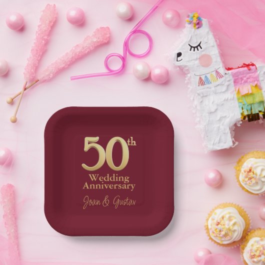 50ste bruiloft Jubileum | Gouden belettering Bourg Papieren Bordje (Feest)