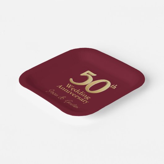 50ste bruiloft Jubileum | Gouden belettering Bourg Papieren Bordje (Gebogen)