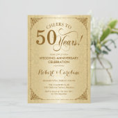 50ste bruiloft Jubileum - Gouden Damask Kaart (Staand voorkant)