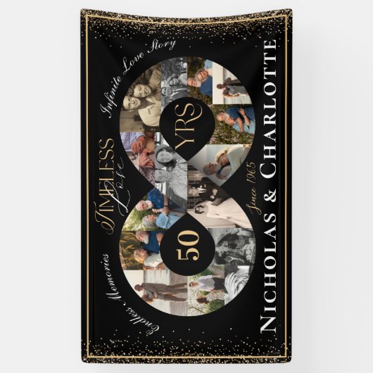 50ste bruiloft Jubileum Infinity Fotocollage Spandoek (Verticaal)