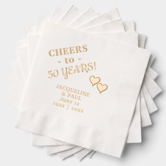 50ste bruiloft Jubileum juicht twee harten Folie Servetten (Insitu (Gestapeld))
