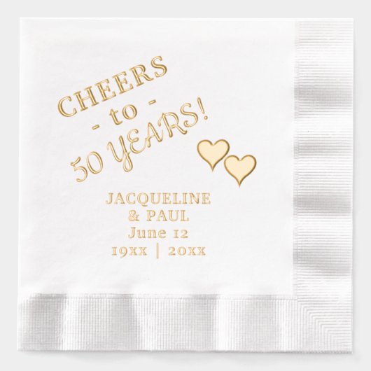 50ste bruiloft Jubileum juicht twee harten Folie Servetten (Voorkant)