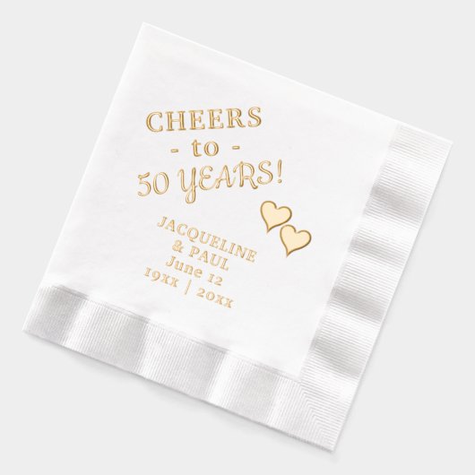 50ste bruiloft Jubileum juicht twee harten Folie Servetten (Links)