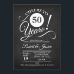 50ste bruiloft Jubileum - Krijtbord Wit Kaart<br><div class="desc">Rustieke 50ste verjaardag Uitnodiging met zwart krijtbord patroon en wit script lettertype. Hoera voor 50 jaar! Perfect voor een elegant feest. Stuur me een bericht als je nog meer aanpassingen nodig hebt.</div>