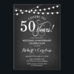 50ste bruiloft Jubileum - Krijtbord Zwart Wit Kaart<br><div class="desc">50e bruiloft Jubileum uitnodiging. Zwart-wit ontwerp met krijtbordpatroon en sprookjesachtige lichtjes. Beschikt over een elegant script lettertype. Hoera voor 50 jaar! Kan worden gepersonaliseerd in elk jaar van het huwelijk! Stuur me een bericht als je nog meer maatwerk nodig hebt.</div>
