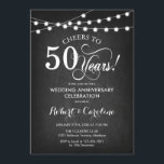 50ste bruiloft Jubileum - Krijtbord Zwart Wit Kaart<br><div class="desc">50e bruiloft Jubileum uitnodiging. Zwart-wit ontwerp met krijtbordpatroon en sprookjesachtige lichtjes. Beschikt over een elegant script lettertype. Hoera voor 50 jaar! Kan worden gepersonaliseerd in elk jaar van het huwelijk! Stuur me een bericht als je nog meer maatwerk nodig hebt.</div>