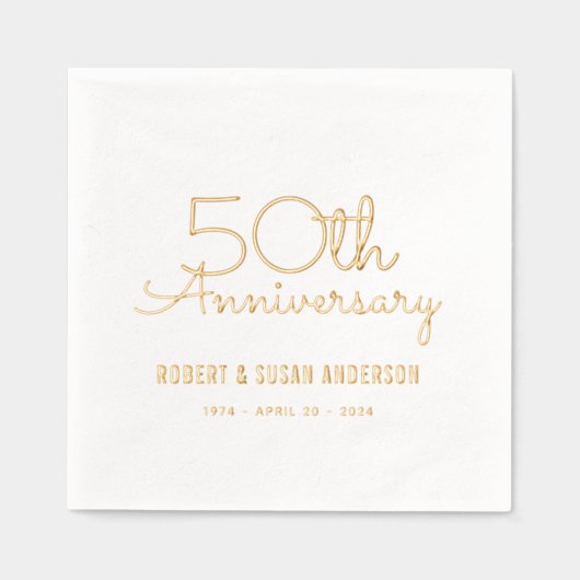 50ste bruiloft Jubileum Modern Script Gold Folie Servetten (Voorkant)