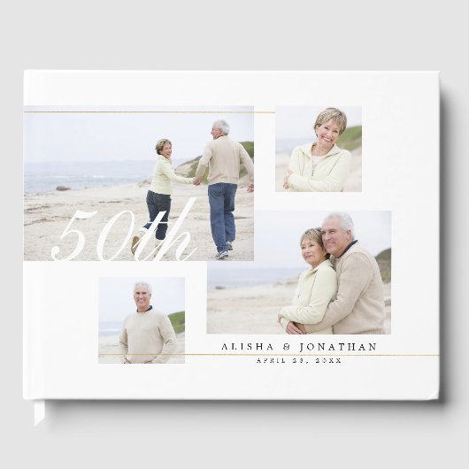 50ste bruiloft Jubileum Modern Vier Fotocollage Gastenboek (Voorkant)