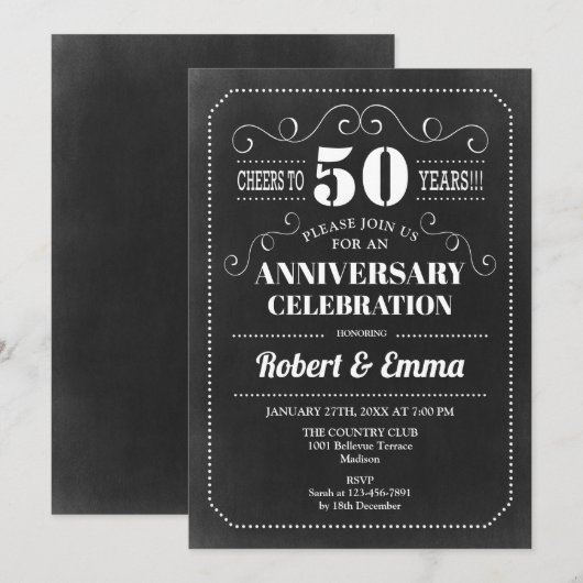 50ste bruiloft Jubileum Party - schoolbord Kaart (Voorkant / Achterkant)