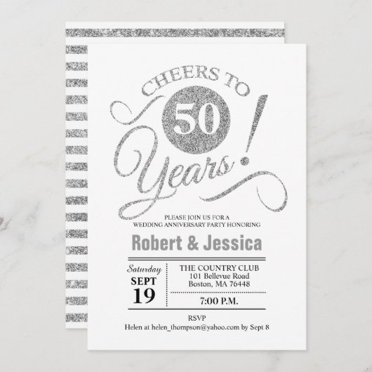 50ste bruiloft Jubileum Party - Silver White Kaart (Voorkant / Achterkant)