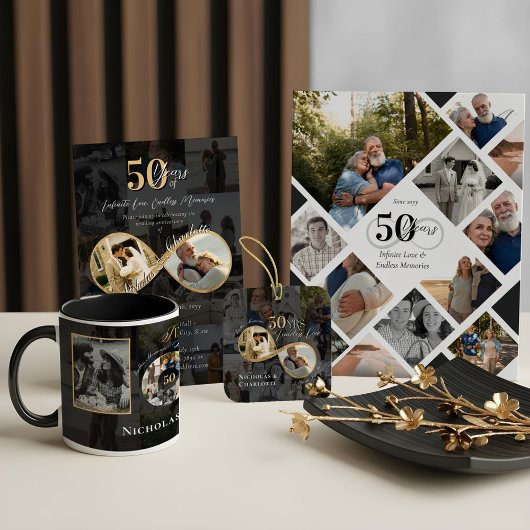 50ste bruiloft Jubileum Toen & Nu Fotocollage Kaart