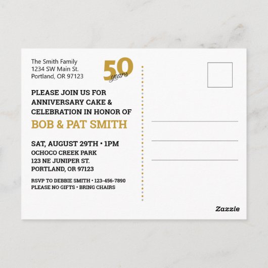 50ste bruiloft Jubileum Uitnodiging Briefkaart (Achterkant)