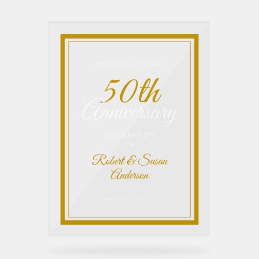 50ste bruiloft Jubileum Welkom Acryl Bord (Voorkant)