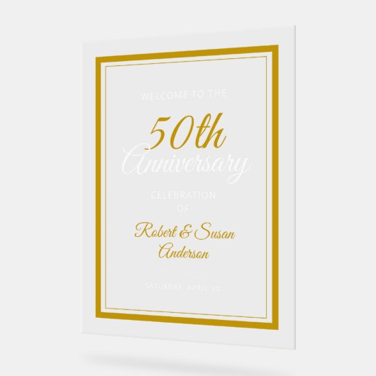 50ste bruiloft Jubileum Welkom Acryl Bord (Hoek)