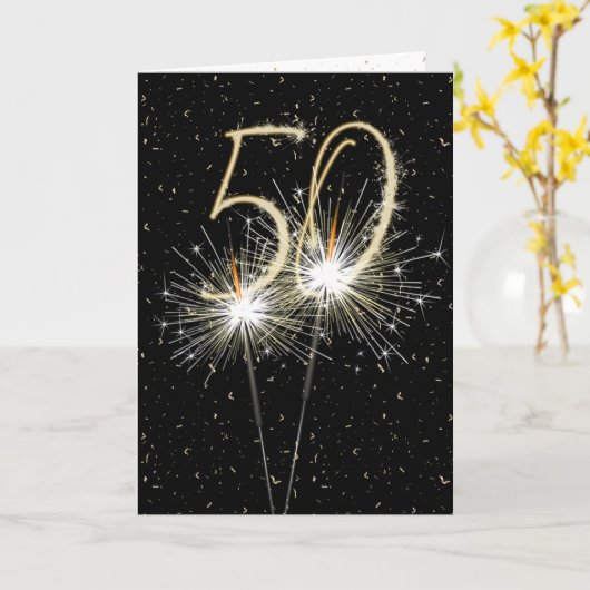 50ste bruiloft-sparklers kaart (Gele Bloem)