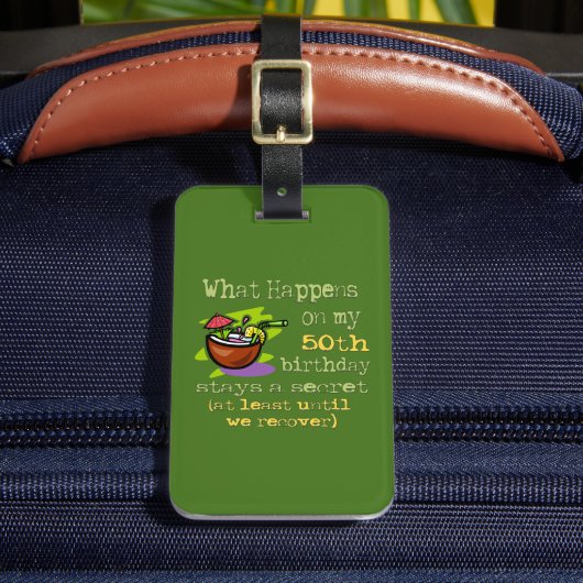 50ste cadeautjes van de Birthday Party. Wat gebeur Bagagelabel (Voorkant Insitu 2)