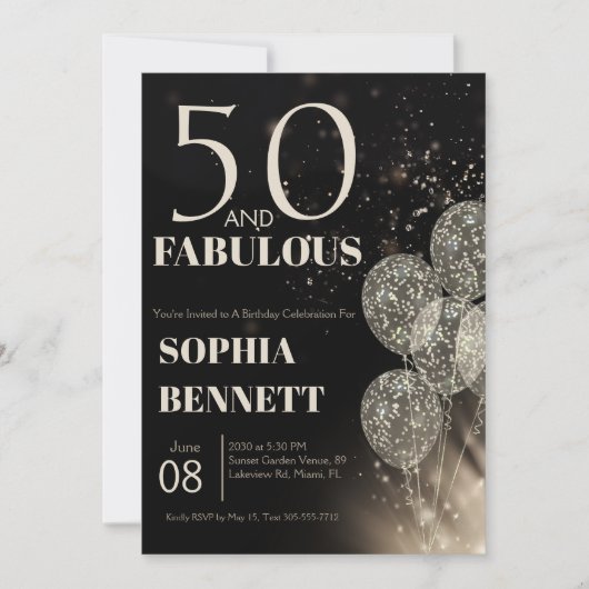 50ste en Fabulous Script Vijftig Verjaardagsfeestj Kaart (Voorkant)