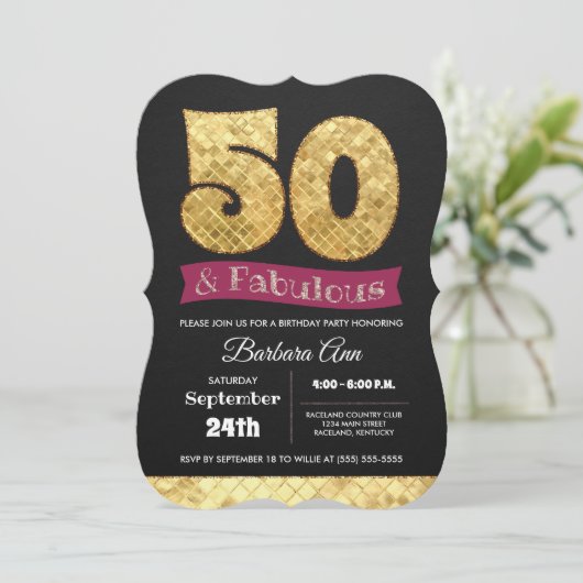 50ste Fabulous Gold en Pink Vijftig Verjaardag Kaart (Staand voorkant)