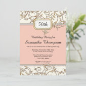 50ste Glam Goud Roze Art Nouveau Verjaardag Kaart (Staand voorkant)