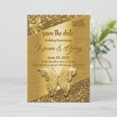 50ste goud Save the Date bruiloft Kaart (Staand voorkant)