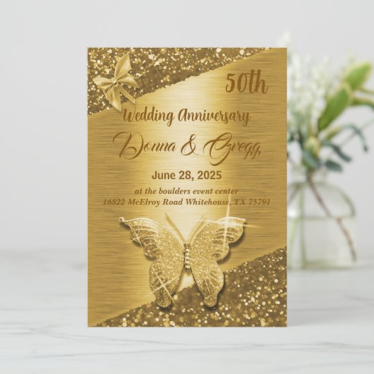 50ste goud Save the Date bruiloft Kaart (Staand voorkant)