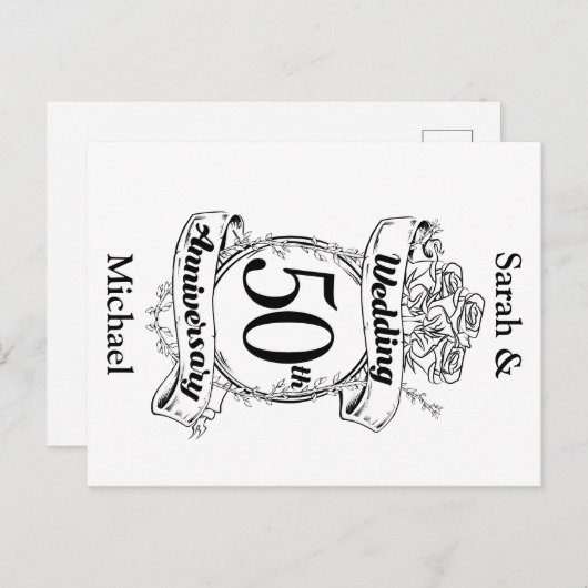 50ste Gouden Bruiloft Rozen Briefkaart (Voorkant / Achterkant)