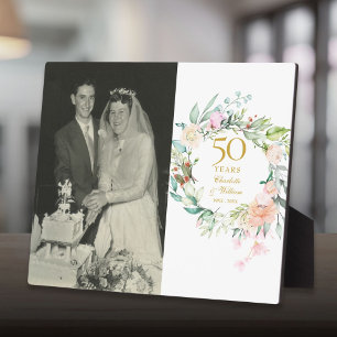 50ste Gouden Bruiloftsfoto met Bloemrozen Fotoplaat