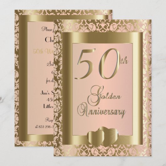 50ste gouden en rose huwelijksjubileum | doe-het-z kaart (Voorkant / Achterkant)