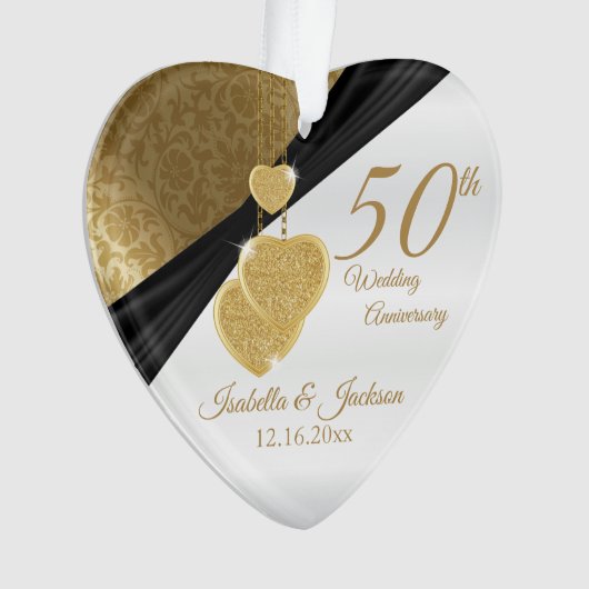 50ste 💞Gouden Huwelijksjubileum Aandenken Ontwerp Ornament (voorkant)