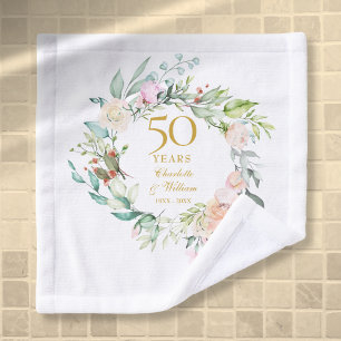 50ste gouden huwelijksjubileum aquarel bloem bad handdoek